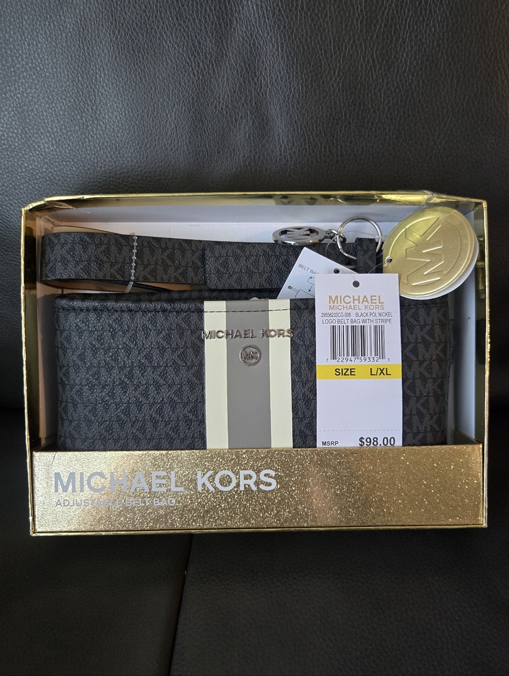 Michael Kors Gray Belt Bag with Cream Center Stripe - NWT - L/XL